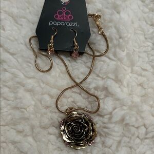 Paparazzi Gold Necklace with Pink Rose Pendant